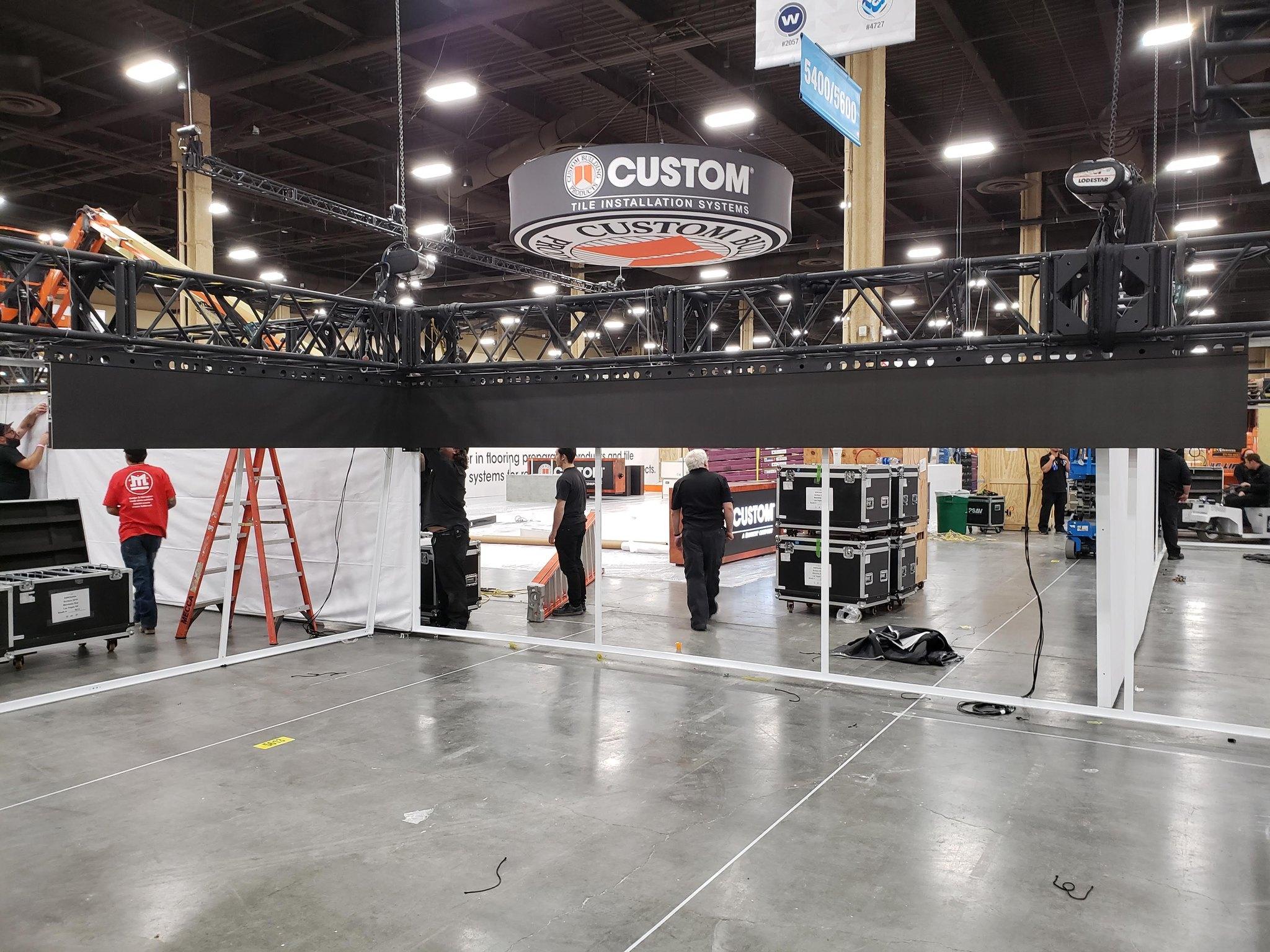 Real aluminum truss and rigging on a show floor