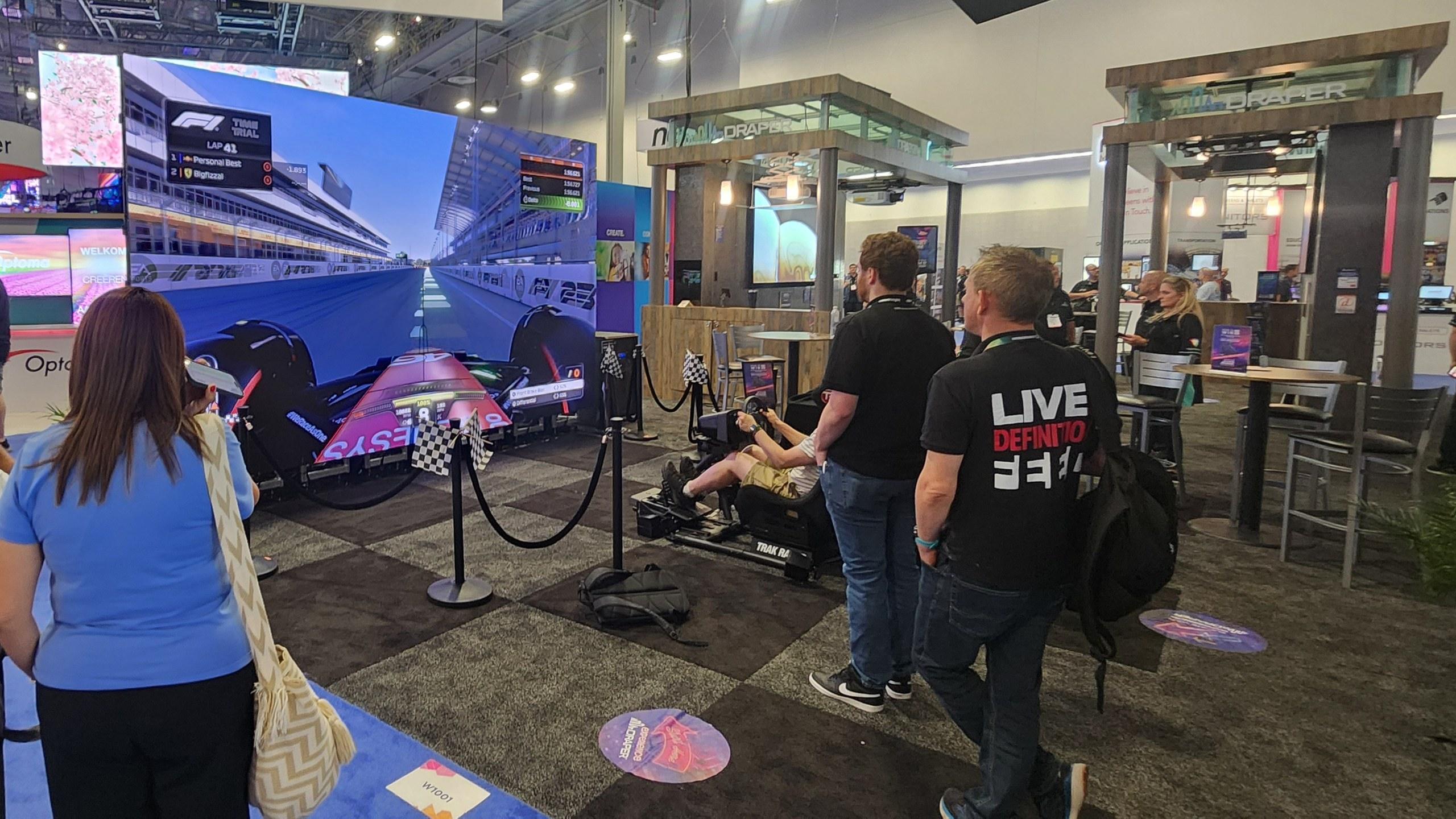 Racing simulator on a curved LED wall