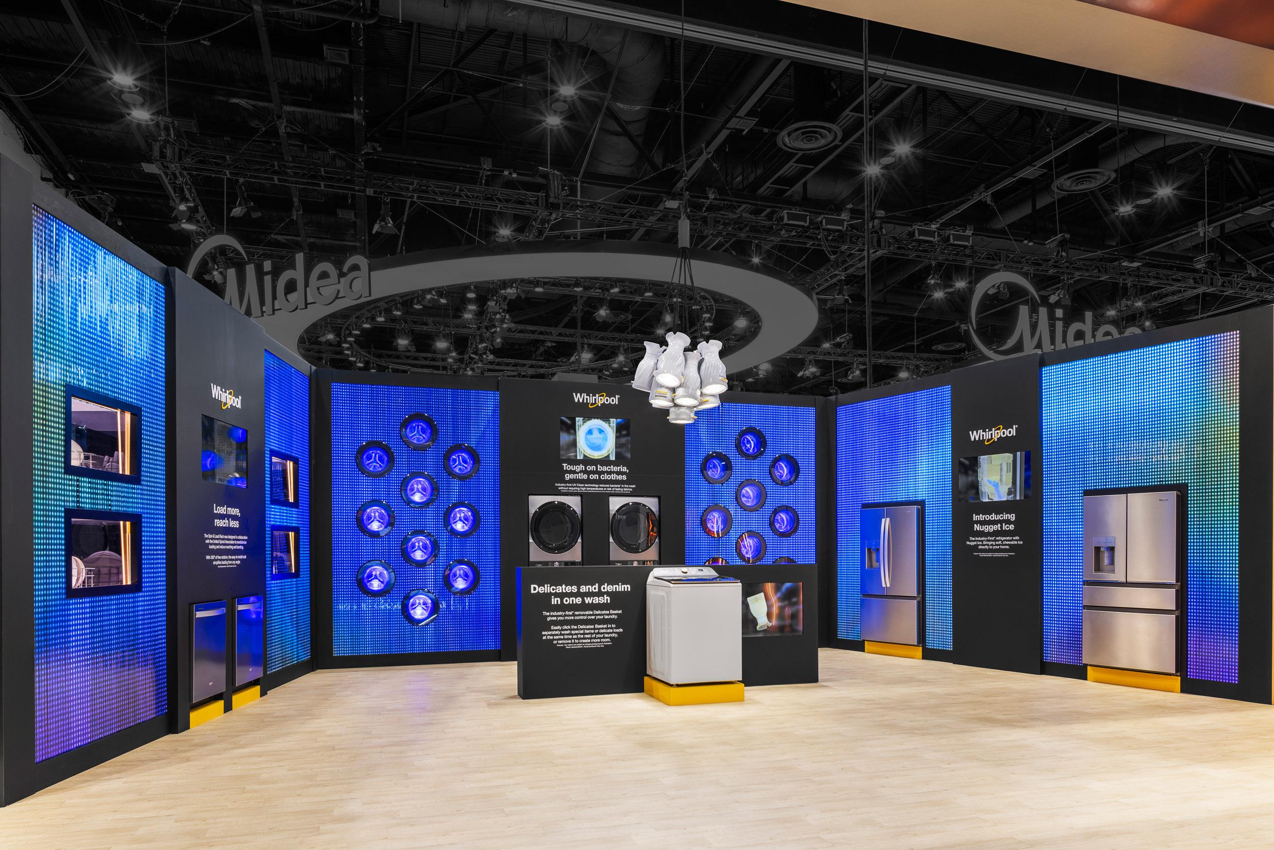 LED video wall running in a finished trade-show booth