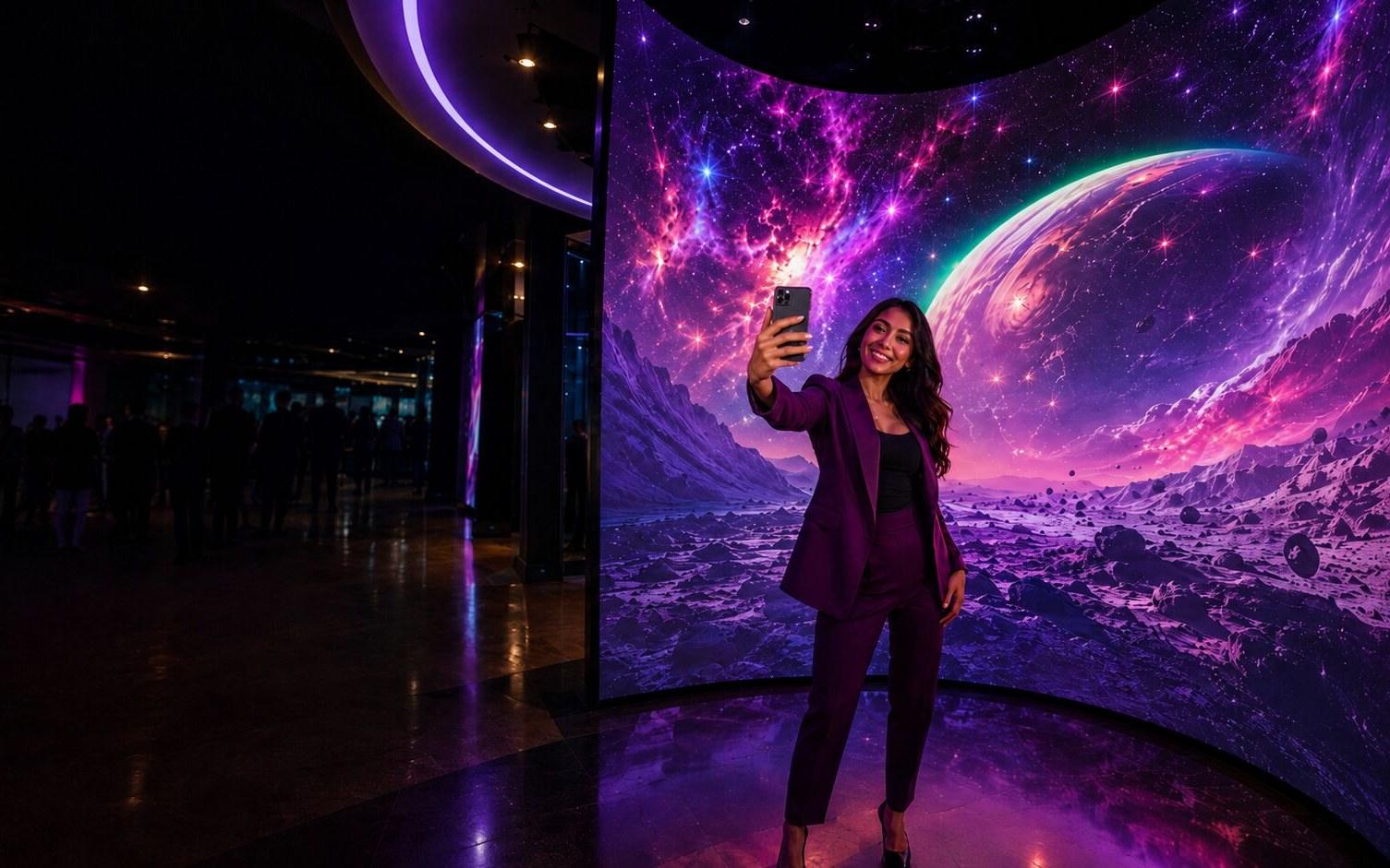 Immersive selfie wall on a trade-show floor